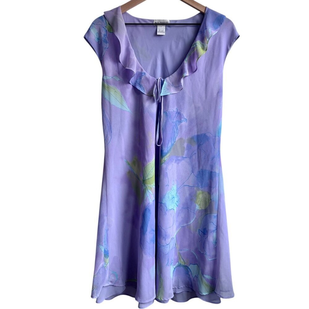 Ethereal Ivy & Annabelle Lavender Watercolor Dress Flutter Lettuce Hem y2k Large
